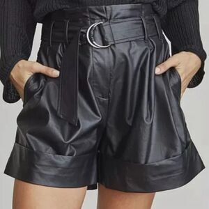 Elizabeth and James Faux Leather Black Paperbag Shorts High-Waisted size 32